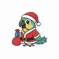 cute christmas parrot santa with gift sack Royalty Free Stock Photo
