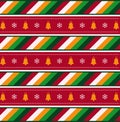 Cute Christmas pattern with bells, snow flakes and colored strip Royalty Free Stock Photo