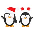 Cute Christmas Penguin Boy And Girl Couple Set Isolated On White Background