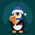 Cute christmas penguin with gingerbread cookie character Vector