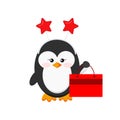 Cute christmas penguin girl with x-mas gift package.