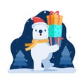 Cute Christmas Polar Bear with Gifts Box Royalty Free Stock Photo