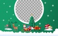 Cute christmas postcard cover with santa claus and friends on christmas train on green background Royalty Free Stock Photo