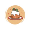 Cute christmas pudding icon vector, illustration on circle with brush texture, for social media story and highlights