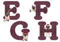 Cute Christmas pug puppy dog alphabet letters E F G H