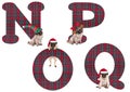 Cute Christmas pug puppy dog alphabet letters N P O Q