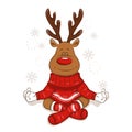 Cartoon, funny, emotional Christmas deer.