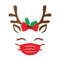 Cute Christmas Reindeer Face with Mask Vector Royalty Free Stock Photo