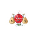 Cute christmas sale tag cartoon character smiley with money bag Royalty Free Stock Photo