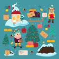 Cute Christmas set with bunny and cat. Vector illustration in cardboard flat style Royalty Free Stock Photo