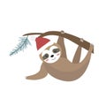 Cute christmas sloth icon flat, cartoon style. Vector illustration