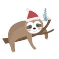 Cute christmas sloth icon flat, cartoon style. Vector illustration