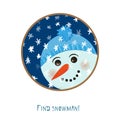 Cute christmas snowman icon on white background for decoration design, greeting card, winter season festive labels