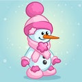 Cute Christmas snowman with Santa hat and scarf. Vector illustration Royalty Free Stock Photo