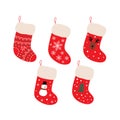 Cute Christmas Socks set - vector cartoon Illustration Royalty Free Stock Photo