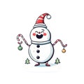 Cute Christmas sticker happy snowman. transparent background version available