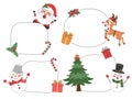 Cute Christmas tag with Christmas elements, Christmas theme line art doodle cartoon illustration