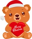 Cute Christmas Teddy Bear Cartoon Character Holding A Red Heart With Text Royalty Free Stock Photo