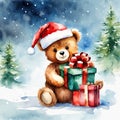 Cute Christmas teddy bear wearing a Santa hat. Merry Christmas Royalty Free Stock Photo