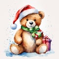 Cute Christmas teddy bear wearing a Santa hat. Merry Christmas Royalty Free Stock Photo