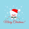 Cute Christmas tooth in Santa Claus costume on dentist greeting card.