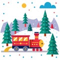 Cute christmas train goes through fantastic winter forest. Royalty Free Stock Photo