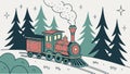 Cute christmas train goes through fantastic winter forest. Royalty Free Stock Photo