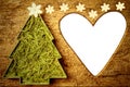 Cute Christmas tree frame heart shaped.Copyspace. Royalty Free Stock Photo