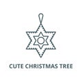 Cute christmas tree line icon, vector. Cute christmas tree outline sign, concept symbol, flat illustration Royalty Free Stock Photo