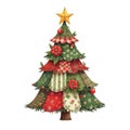 Cute Christmas tree patchwork illustration, charming holiday decoration feeling festive and handmade for winter Royalty Free Stock Photo