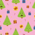 Cute Christmas trees with faces. Smiling