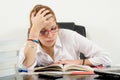 Cute chubby girl preparing for exams Royalty Free Stock Photo