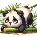 A cute and chubby panda cub, playing with the bamboo sticks, cartoon style, digital anime art, cute animal design, printable