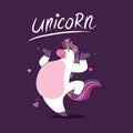 Cute chubby unicorn cartoons are dancing