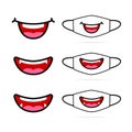 Cute chuby funny smile face mask in cartoon illustration graphic style design