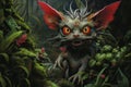 Cute chupacabra in the jungle forest going to suck blood from livestock. Contemporary folklore public domain character