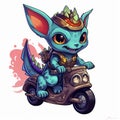 Cute Chupacabra Riding A Motorized Scooter: A Delightful 2d Game Art Inspired By Dragoncore And Anna Dittmann