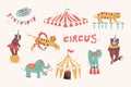 cute circus baby animals and tent - big set Royalty Free Stock Photo