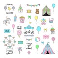 Cute circus carnival funfair vector set Royalty Free Stock Photo