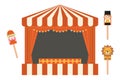 Cute circus cartoon vector illustration set: tent, lion, clown. Puppet theatre. Flat style Royalty Free Stock Photo