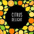 Cute Citrus Delight Fruits Lemon, Lime and Orange background in vivid tasty colors