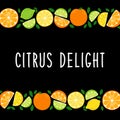 Cute Citrus Delight Fruits Lemon, Lime and Orange background in vivid tasty colors