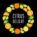 Cute Citrus Delight Fruits Lemon, Lime and Orange background in vivid tasty colors