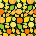 Cute Citrus Delight Fruits Lemon, Lime and Orange seamless pattern in vivid tasty colors