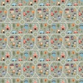 Cute city map Seamless Pattern, Cartoon town landscape background, vector Illustration Royalty Free Stock Photo