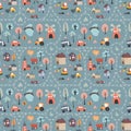 Cute city map Seamless Pattern, Cartoon town landscape background, vector Illustration Royalty Free Stock Photo