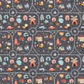 Cute city map Seamless Pattern, Cartoon town landscape background, vector Illustration Royalty Free Stock Photo