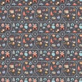 Cute city map Seamless Pattern, Cartoon town landscape background, vector Illustration Royalty Free Stock Photo