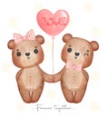 Cute classic couple brown teddy bears lover, boy and girl hold hand, forever together, Happy Valentine, adorable cartoon Royalty Free Stock Photo