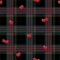 Cute classic scottish tartan red and green layer on red cherries seamless pattern in vector, Design for fashion ,fabric , web, Royalty Free Stock Photo